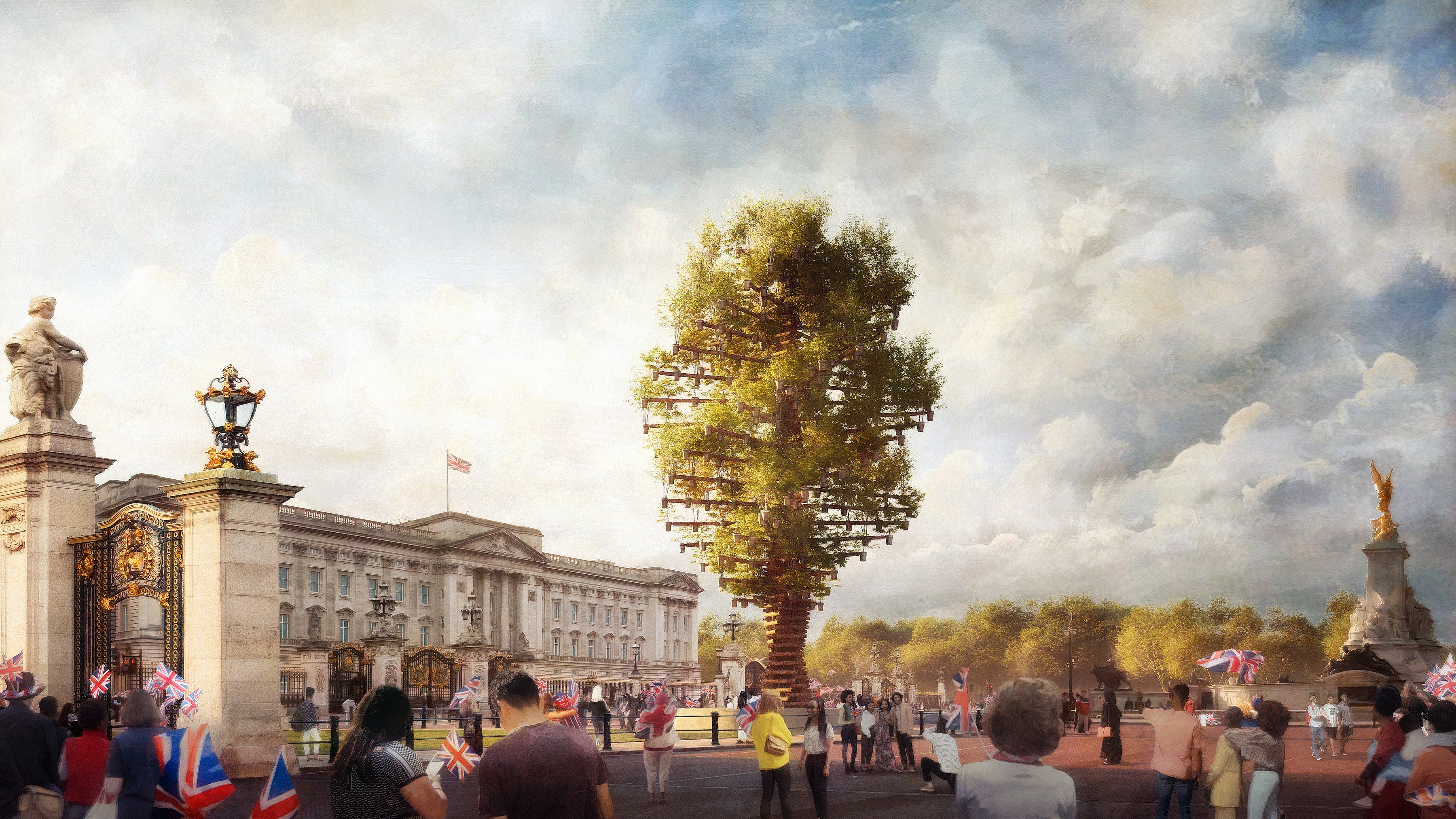 Artist’s impression of a living sculpture featuring 350 British native trees to be erected outside Buckingham Palace for the Queen’s Jubilee (Heatherwick Studio for TheQueen’s Green Canopy/PA)