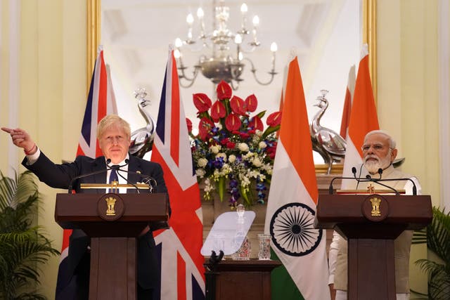 Prime Minister Boris Johnson (left) with Prime Minister of India Narendra Modi (Stefan Rousseau/PA)