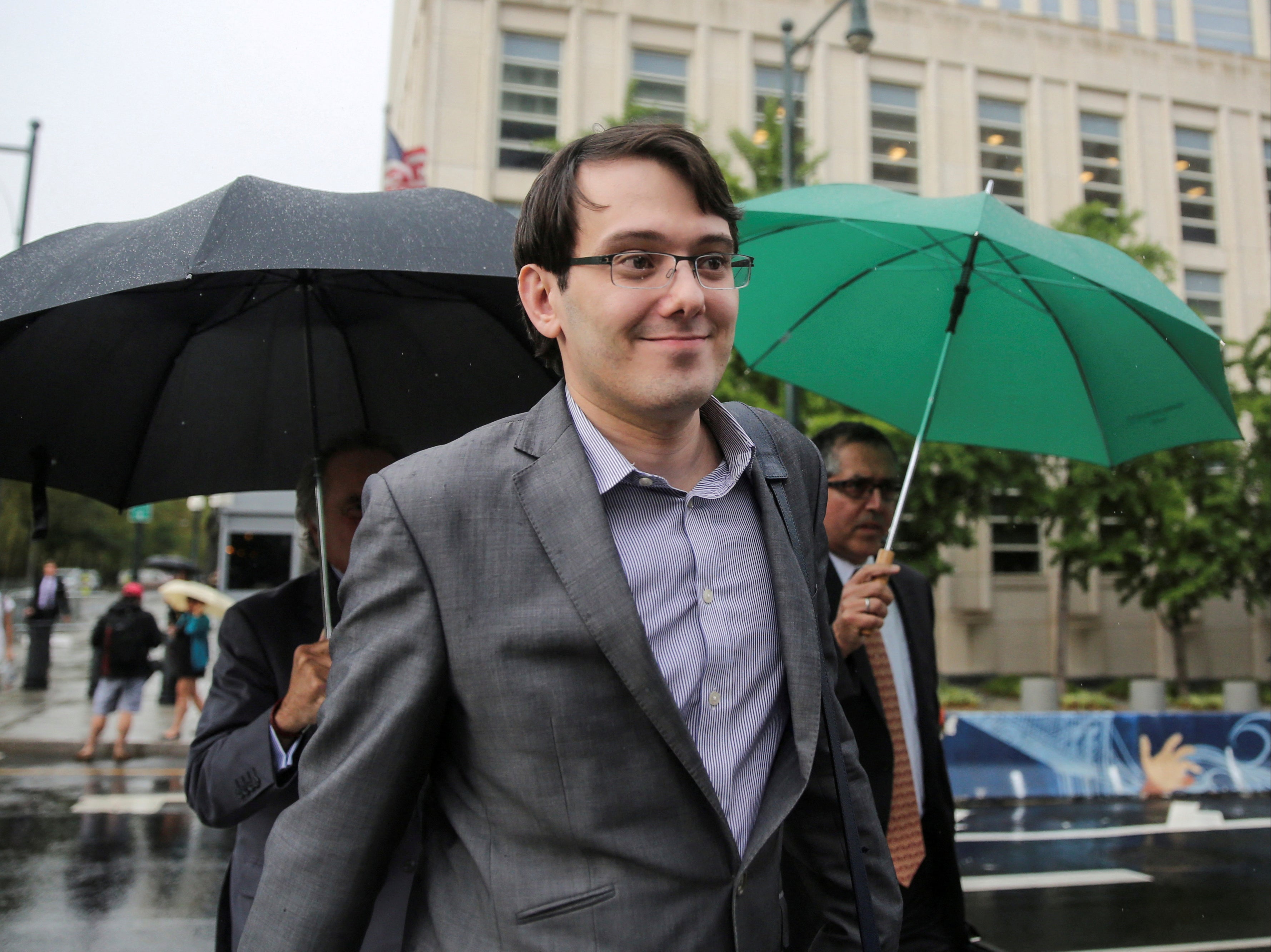 Martin Shkreli leaves court during his fraud trial in August 2017