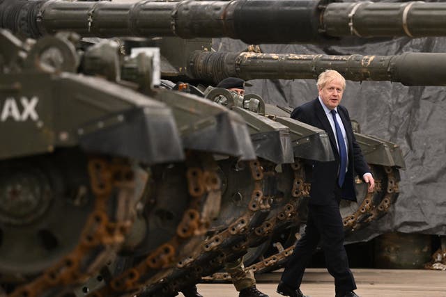 <p>Boris Johnson with the Royal Tank Regiment Battlegroup</p>