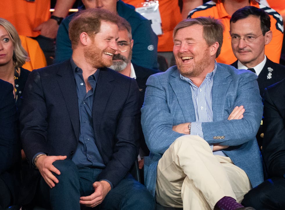 The Duke of Sussex with King Willem-Alexander of the Netherlands at the wheelchair basketball final (PA)