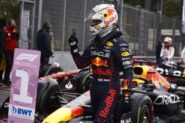 <p>Max Verstappen secured his first pole position of the season at a rain-soaked Imola  </p>