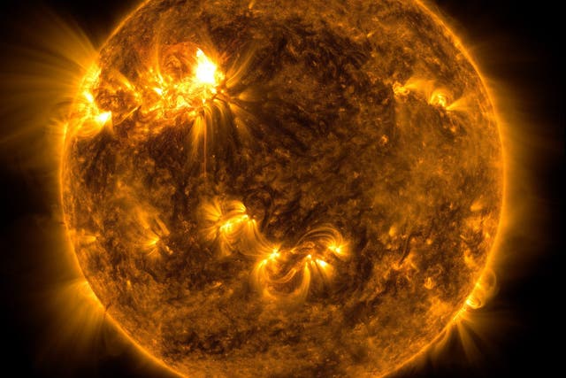 <p>A solar flare as photographed by Nasa’s Solar Dynamics Observatory on Wednesday 20 April </p>