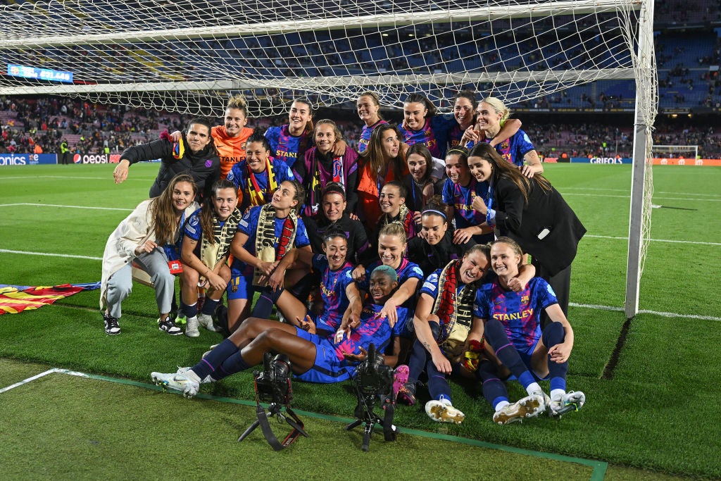 Barcelona take command of Women’s Champions League semi-final in front of record crowd