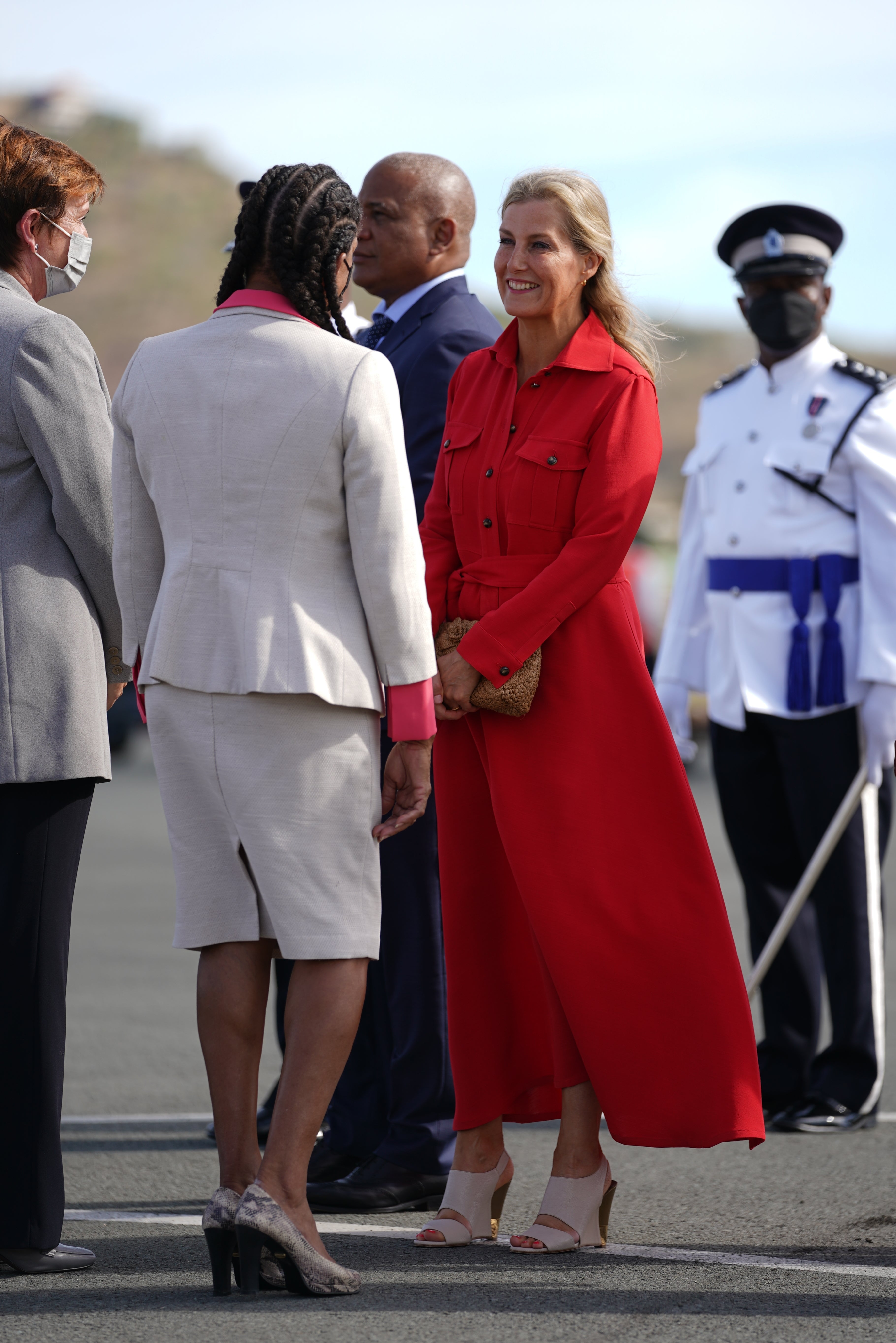 The Countess of Wessex, who is accompanying her husband the Earl of Wessex, arrives at Hewanorra International Airport in St Lucia (Joe Giddens/PA)
