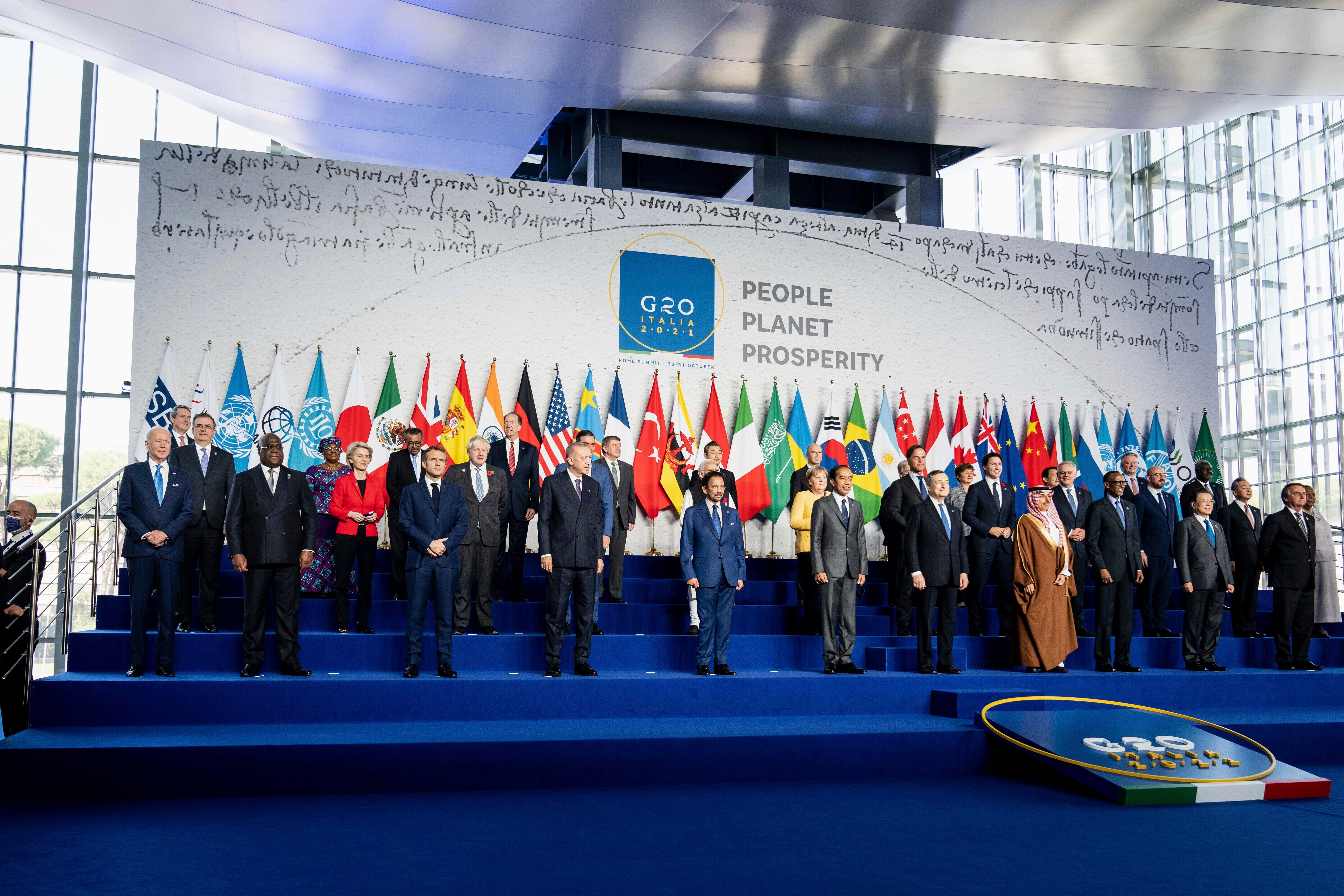 Joe Biden, Boris Johnson and other world leaders pose for a picture at last year’s G20 summit in Rome