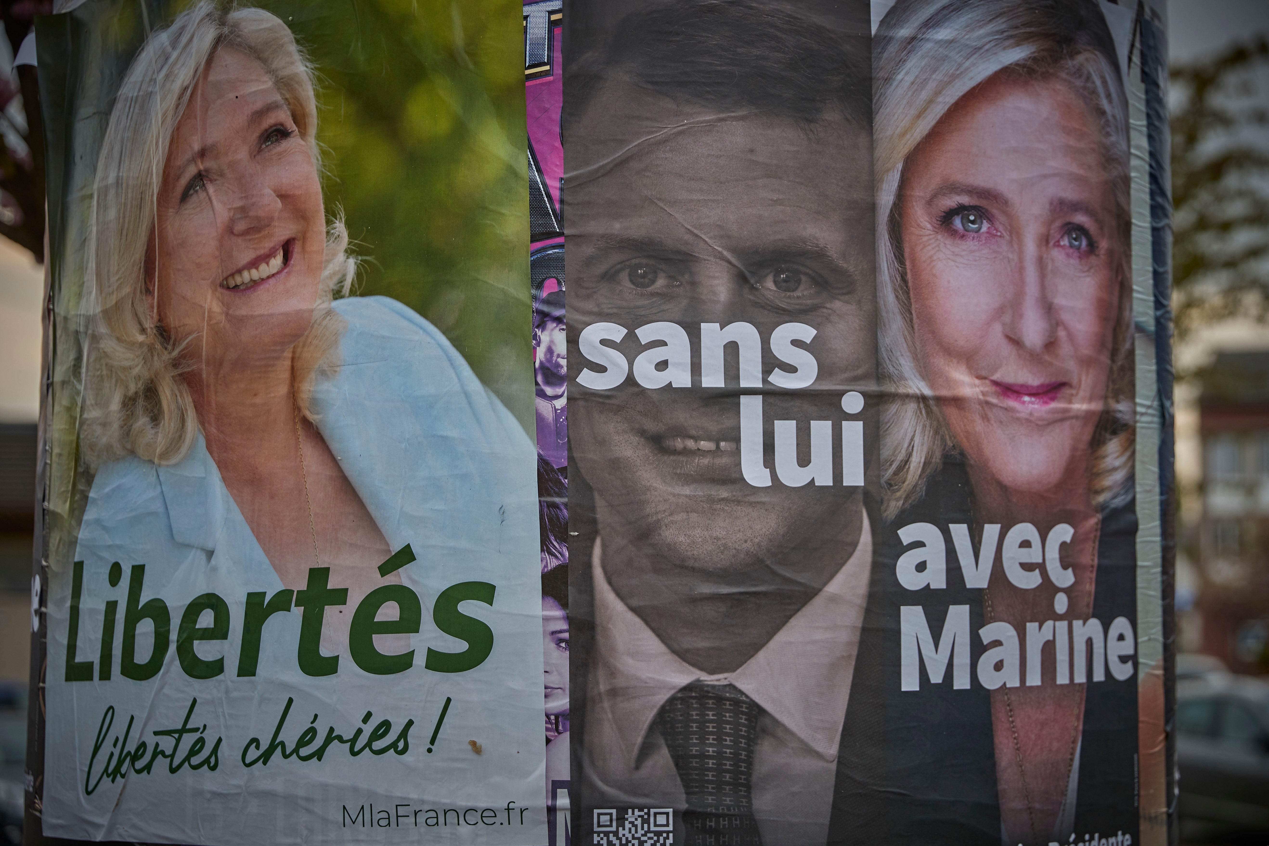 Election campaign posters for Presidential Candidate Marine Le Pen in the town of Abbeville