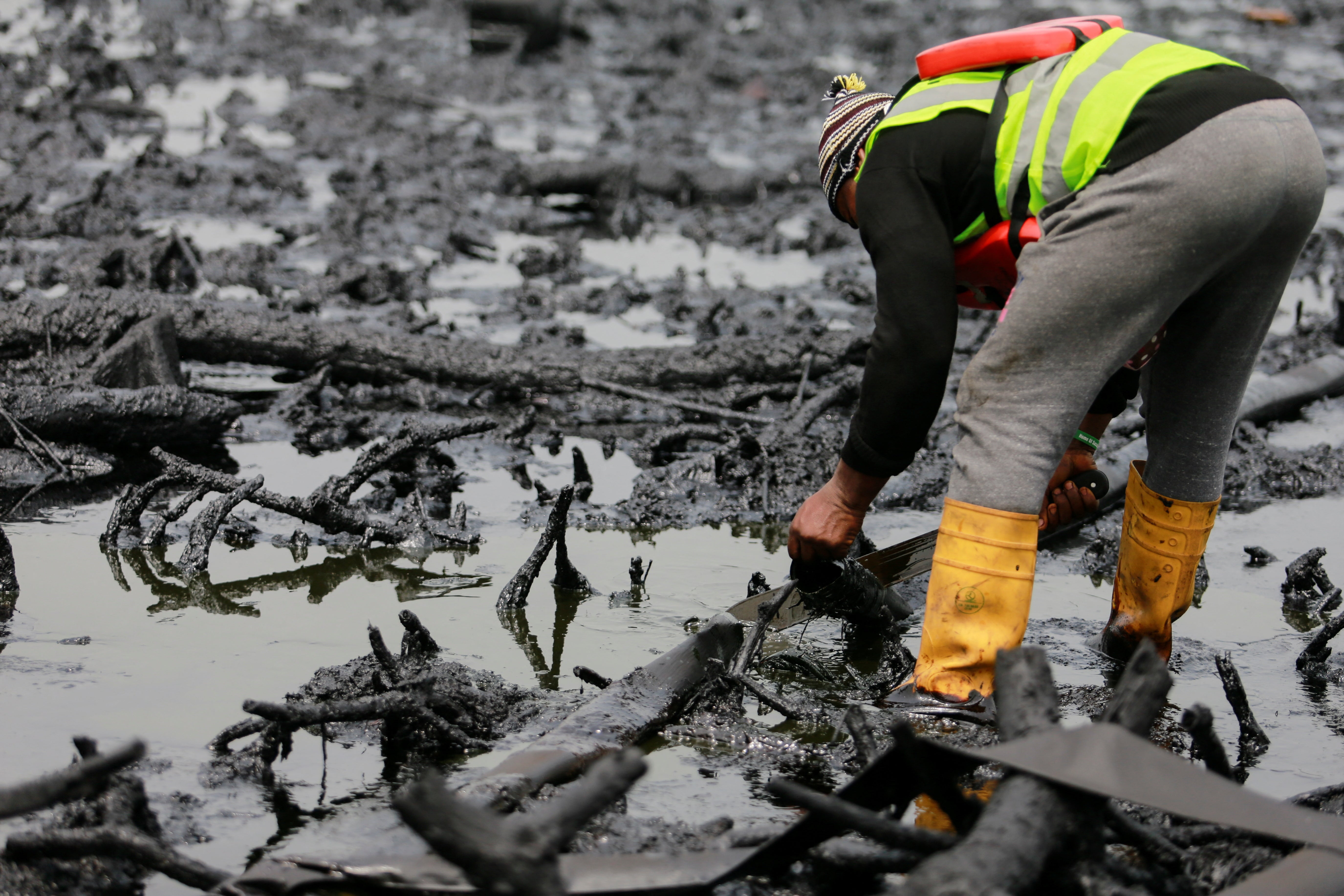 An oil spill from an illegal refinery in Nigeria’s Rivers state in January