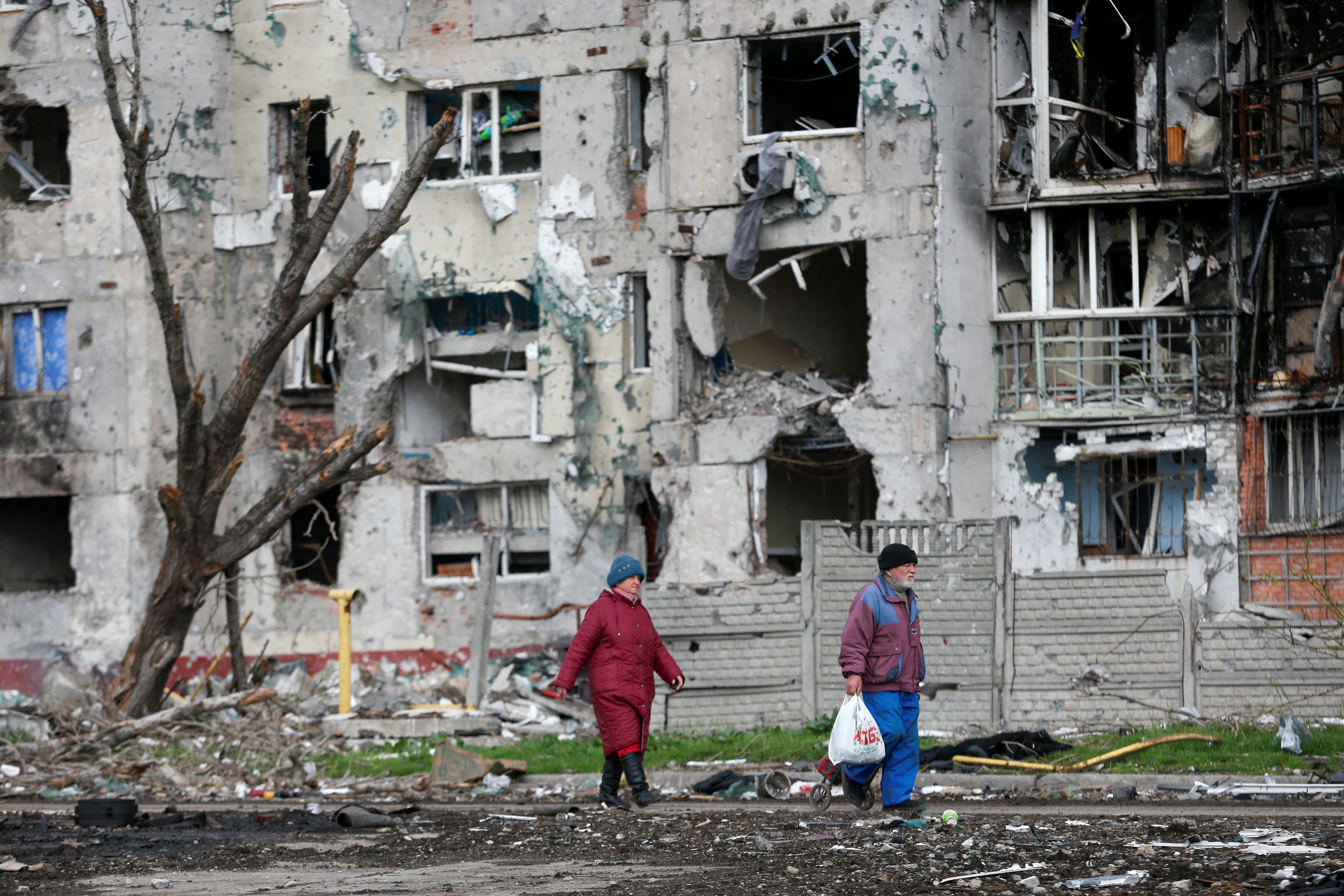 A residential building in Mariupol destroyed during the Ukraine-Russia conflict