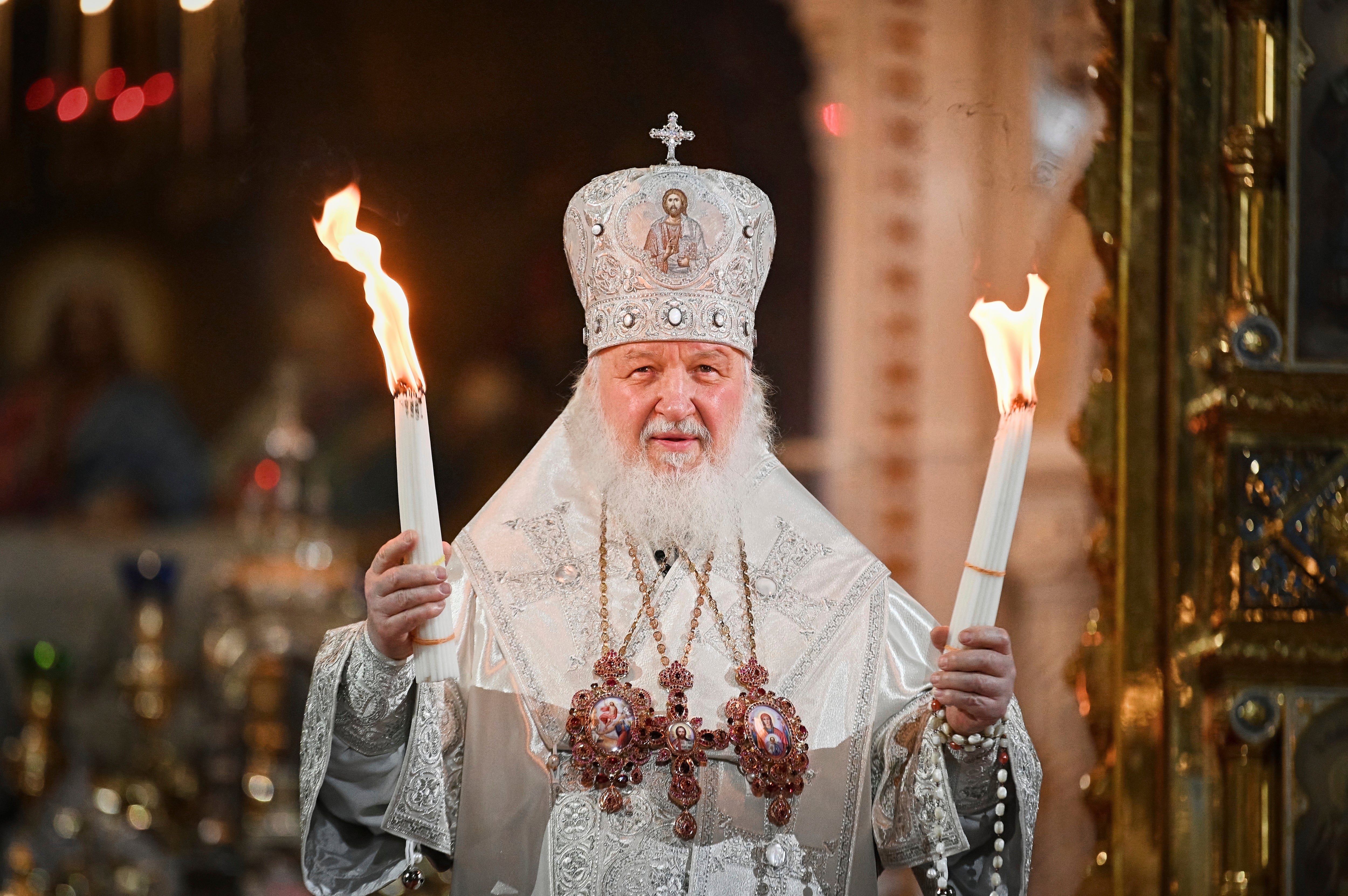 Patriarch Kirill conducts an Easter service at the Cathedral of Christ the Saviour in Moscow, on 23 April 2022