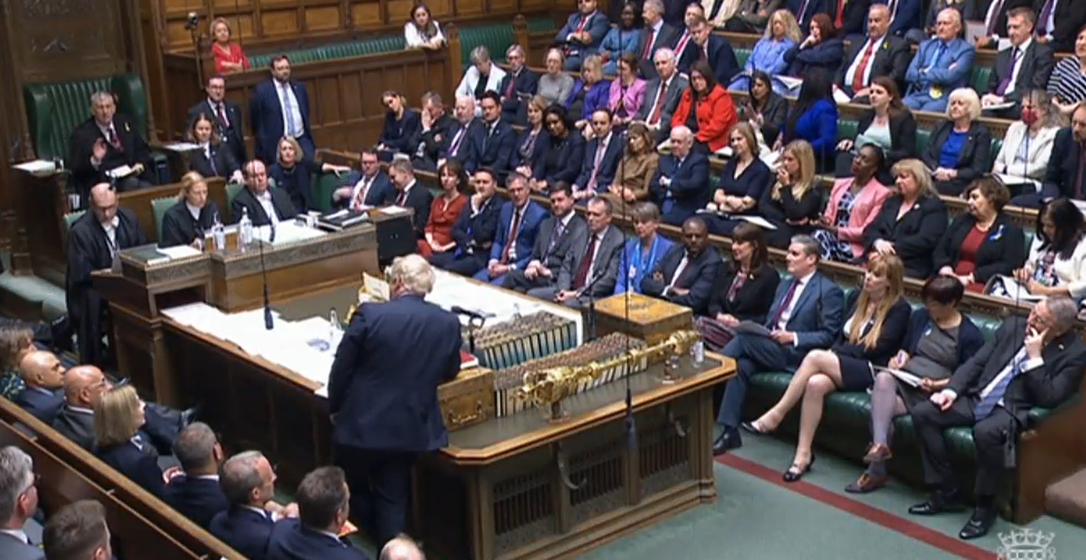 As deputy opposition leader, Angela Rayner sits opposite Boris Johnson in the Commons during Prime Minister’s Questions (House of Commons/PA)