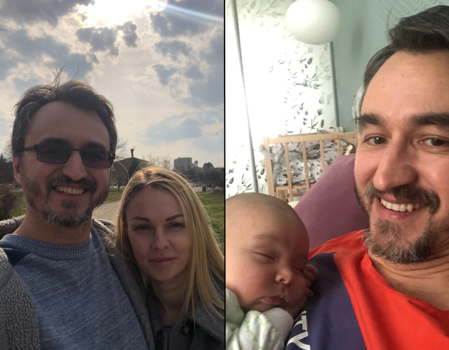 <p>Alex Dayrabekov, his wife Anna and their newborn son Arthur </p>