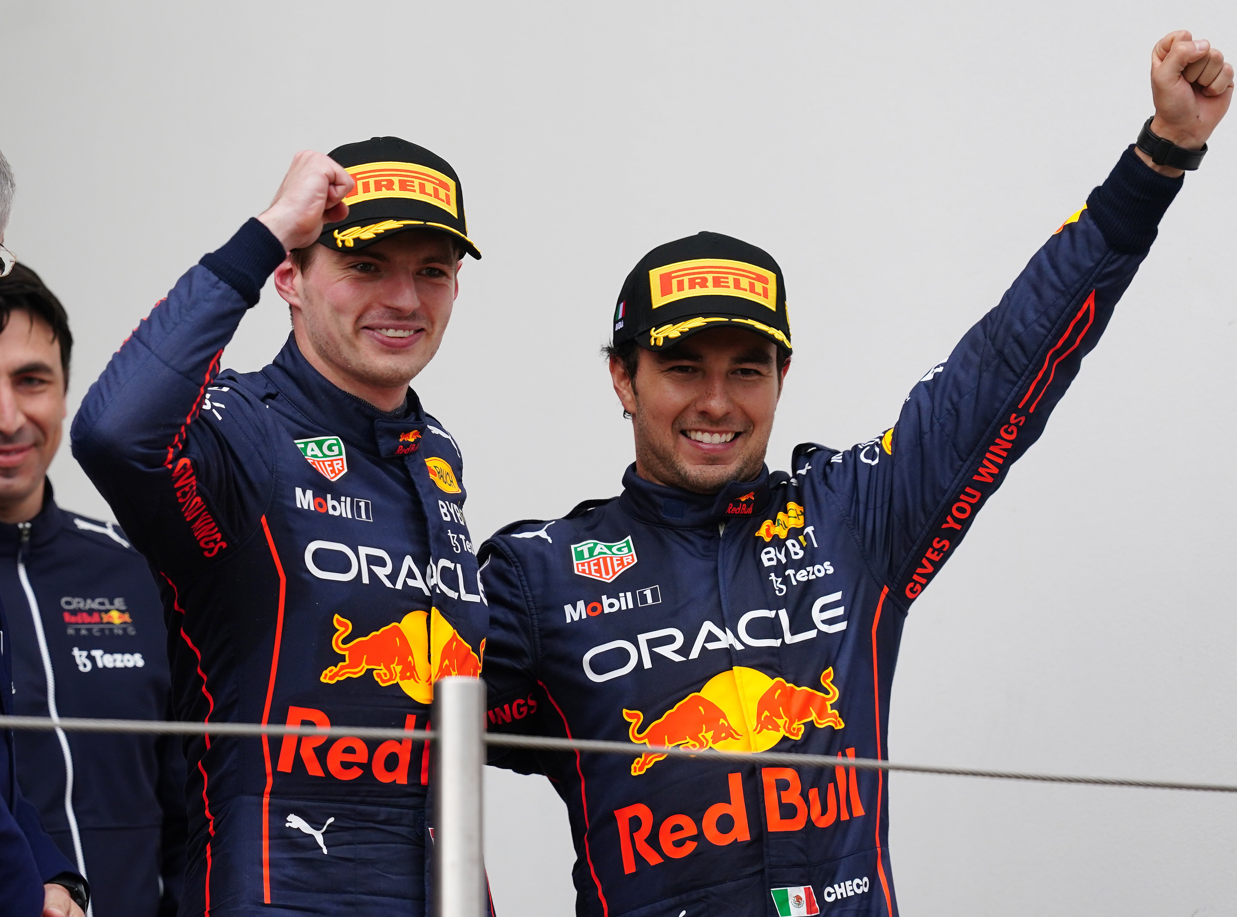 Red Bull drivers Max Verstappen (left) and Sergio Perez finished first and second (David Davies/PA)