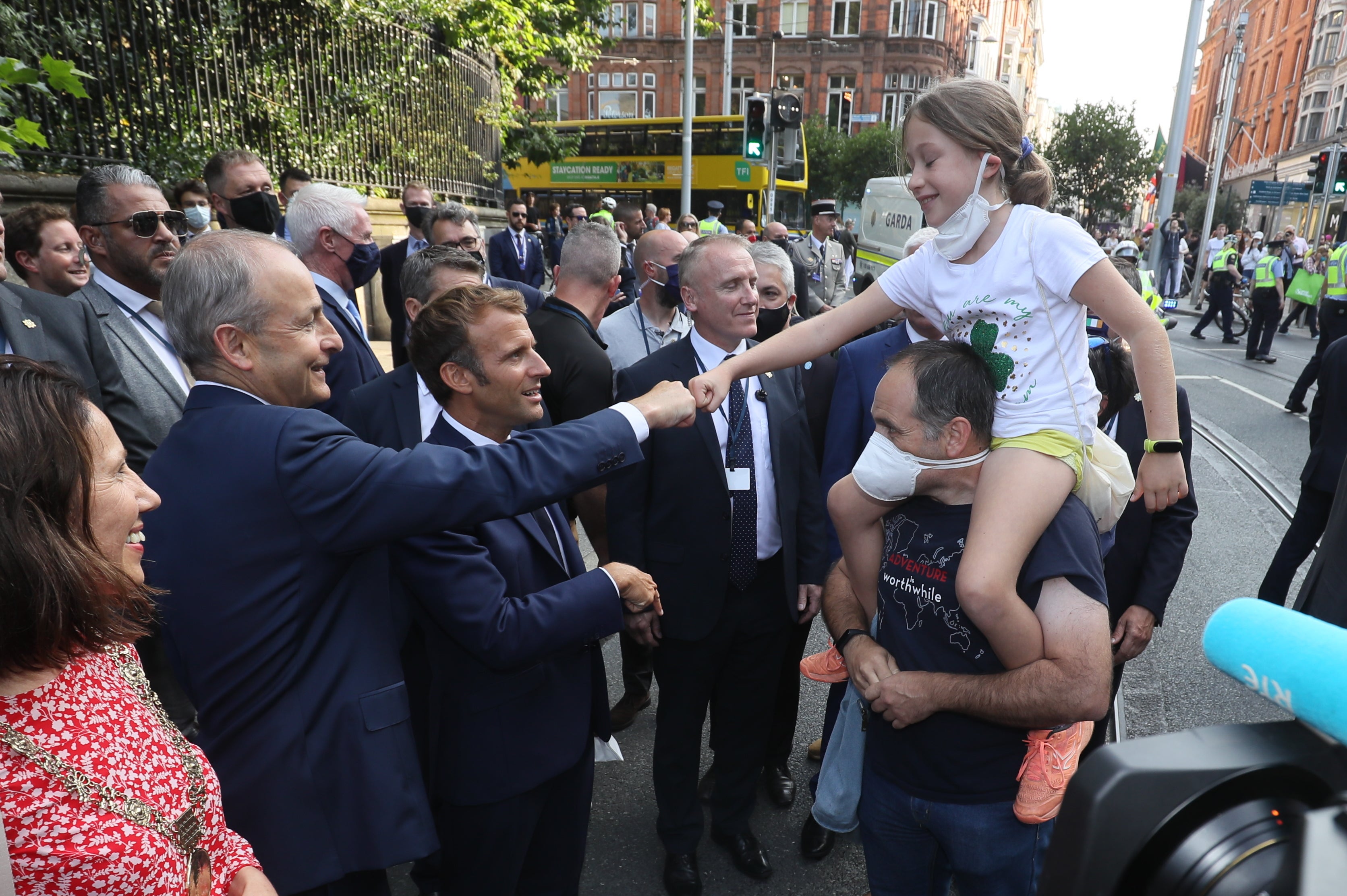 French President Emmanuel Macron with Taoiseach Micheal Martin (PA)