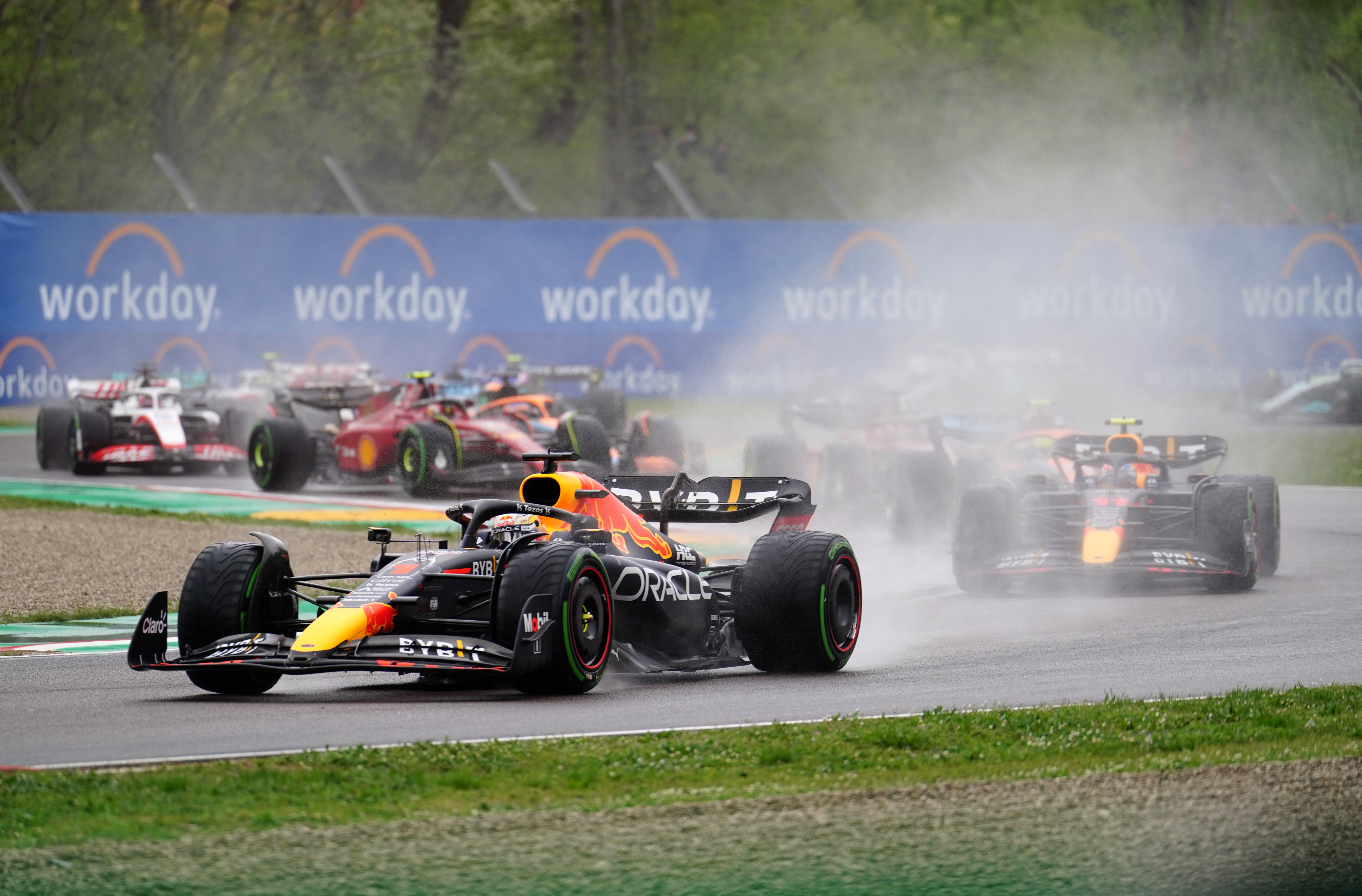 Red Bull Racing’s Max Verstappen leads during the Emilia Romagna Grand Prix at Imola (David Davies/PA)