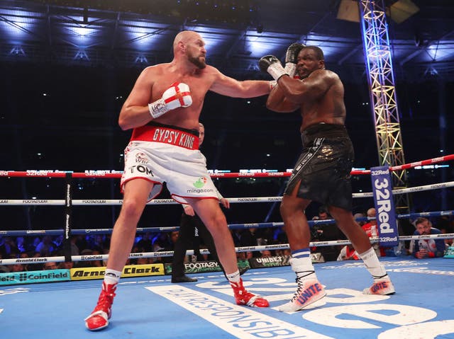 <p>Tyson Fury won the fight after a stunning uppercut in the sixth round</p>