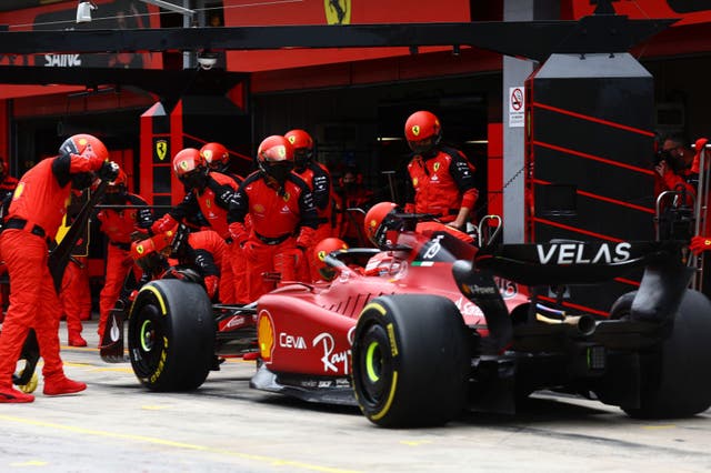<p>Ferrari pitted Leclerc when he damaged his front wing after lightly hitting the wall</p>