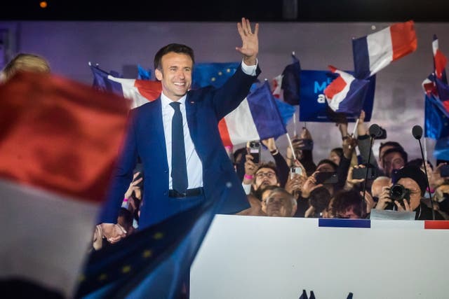 <p>Macron proceeded to his victory rally to the strains of the European anthem</p>