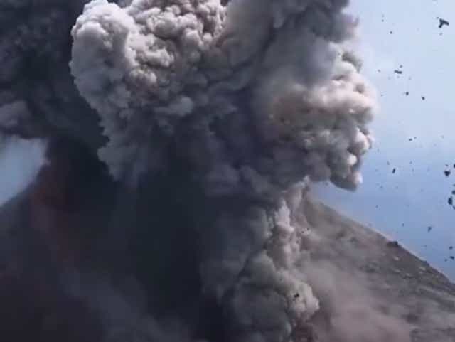 <p>Indonesia’s Mount Anak Krakatoa erupted on Sunday, 24 April, spewing a towering volcanic ash cloud about 3,000 metres into the sky</p>
