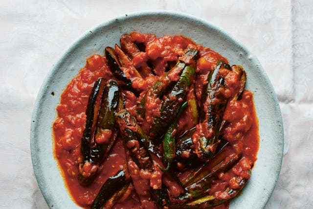<p>Sweet and sour tomatoes work wonderfully well with aubergines in this dish </p>