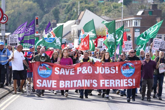 <p>P&O Ferries staff protested at their sacking  </p>