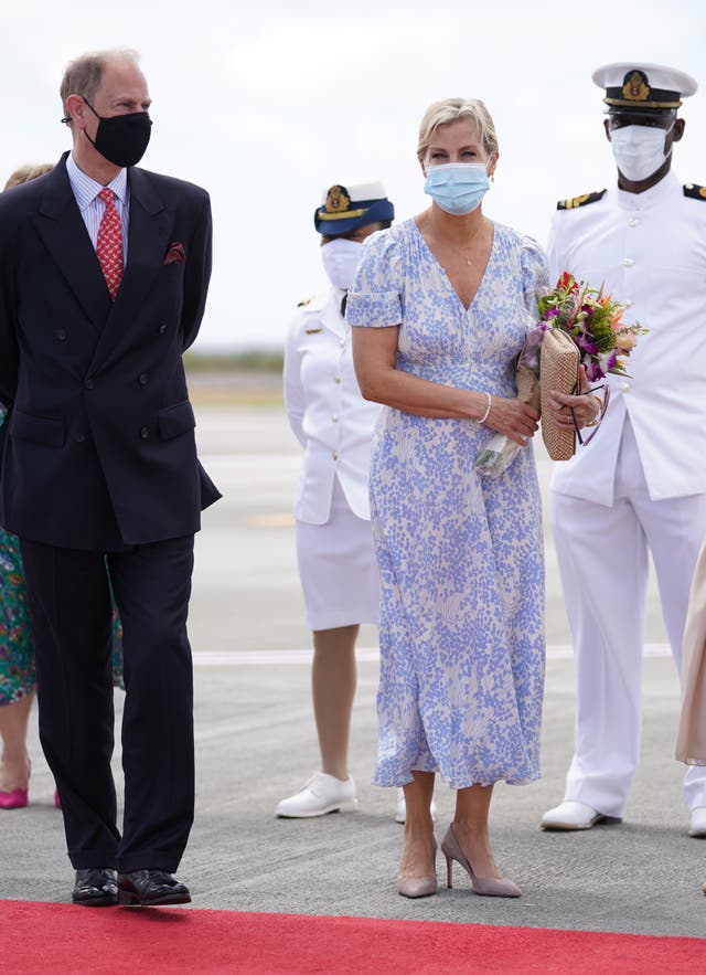 The Earl and the Countess of Wessex arriving at VC Bird International Airport, Antigua and Barbuda (Joe Giddens/PA)