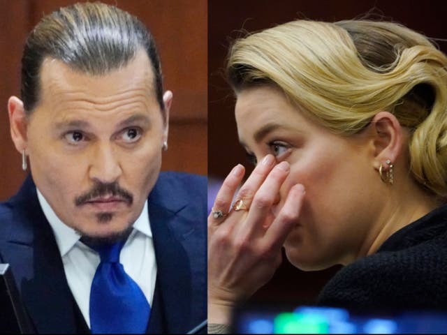 Johnny Depp y Amber Heard en la corte en Fairfax, Virginia el 25 de abril de 2022