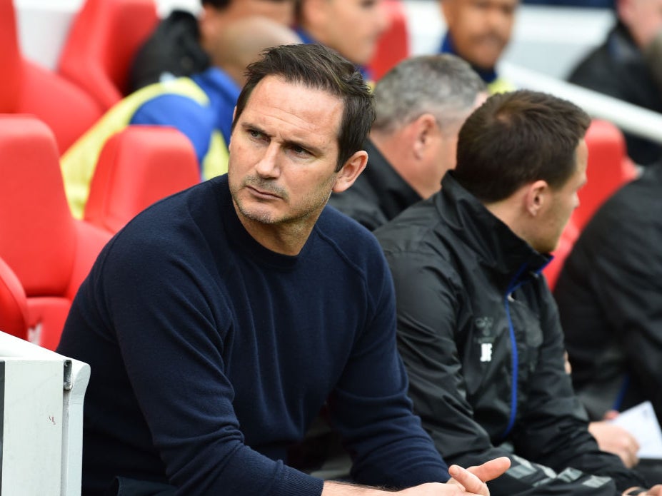 Frank Lampard looks on during Everton’s defeat in the Merseyside derby