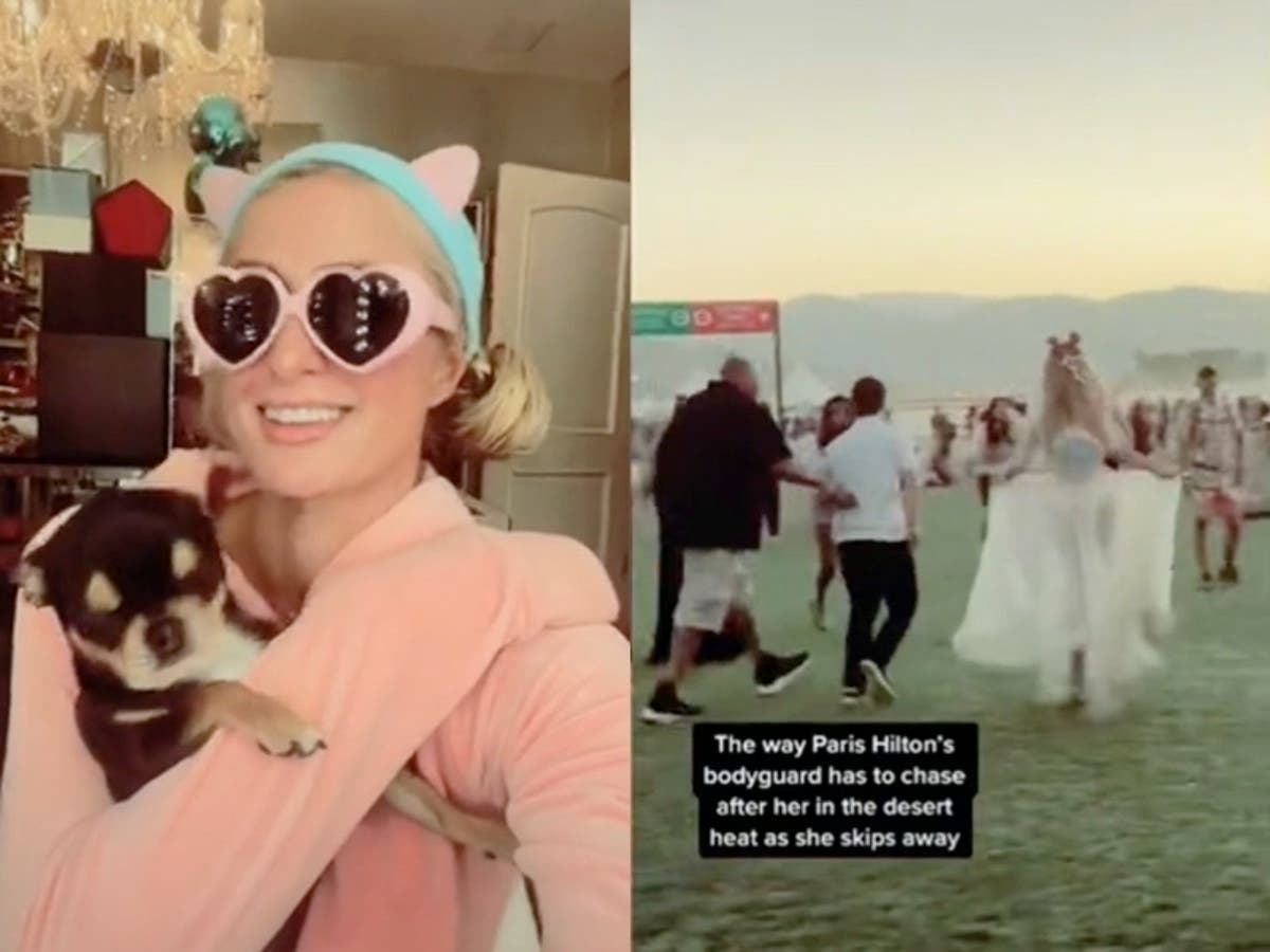 Paris Hilton reacts to video of her bodyguard chasing her as she dances  through Coachella | The Independent