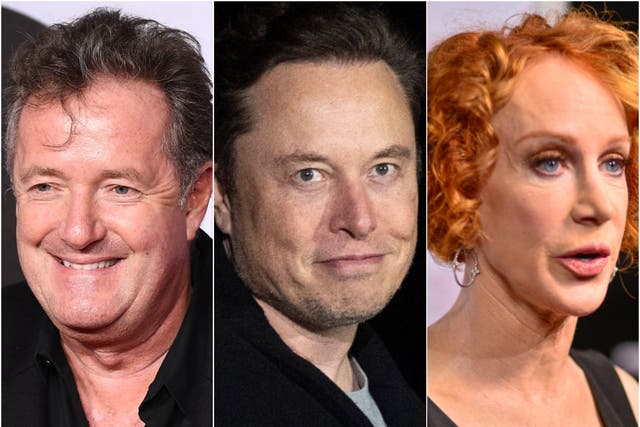 <p>(From L-R) Piers Morgan, Elon Musk and Kathy Griffin</p>