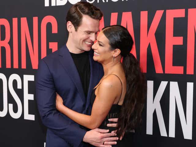 <p>Lea Michele and Jonathon Groff attend the premiere of ‘Spring Awakening: Those You Know’ at Florence Gould Hall in New York City  </p>