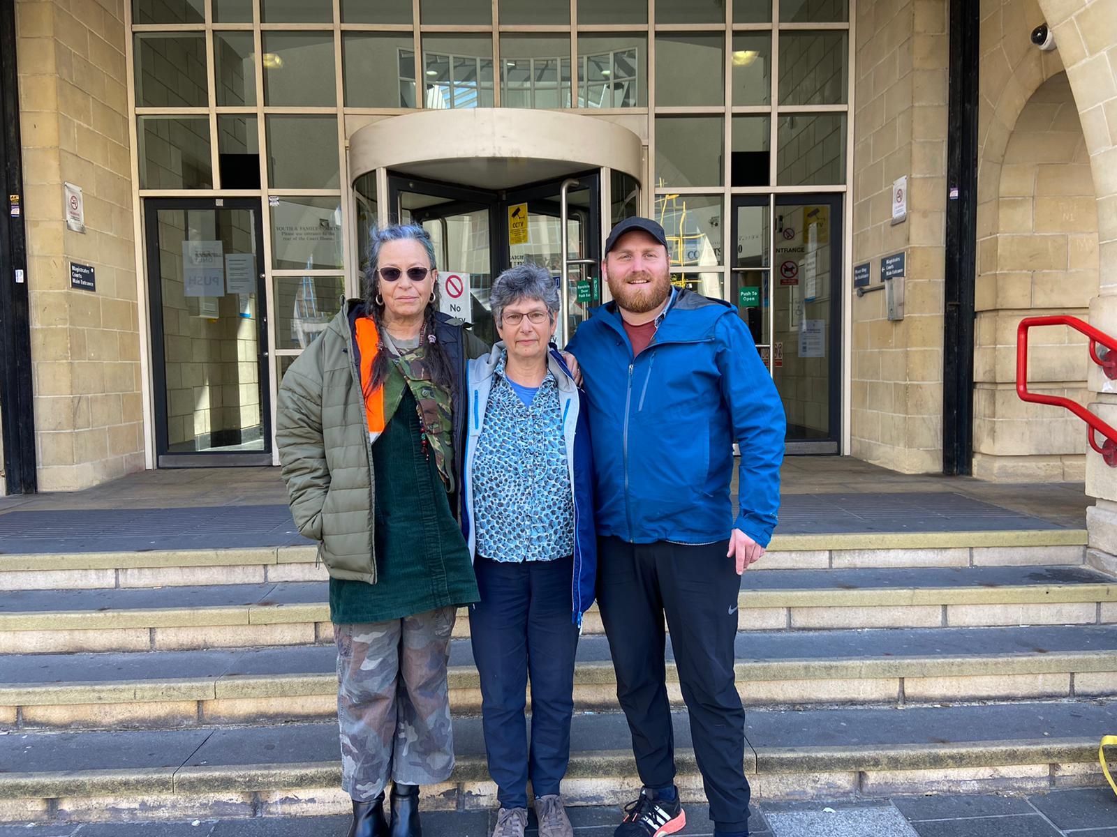 Ana Heyatawin, Diana Warner and Liam Norton, the three Insulate Britain activists who disrupted the court proceedings Tuesday.