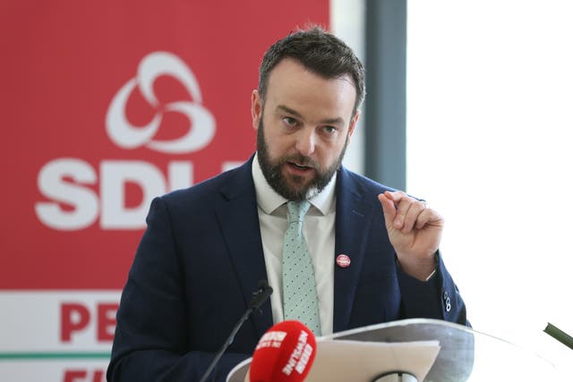SDLP leader Colum Eastwood at the SDLP manifesto launch at The Junction, Dungannon. Picture date: Tuesday April 26, 2022 (Liam McBurney/PA)