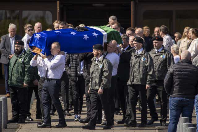 Coffin of IRSP and INLA member Eddie McGarrigle (Liam McBurney/PA)