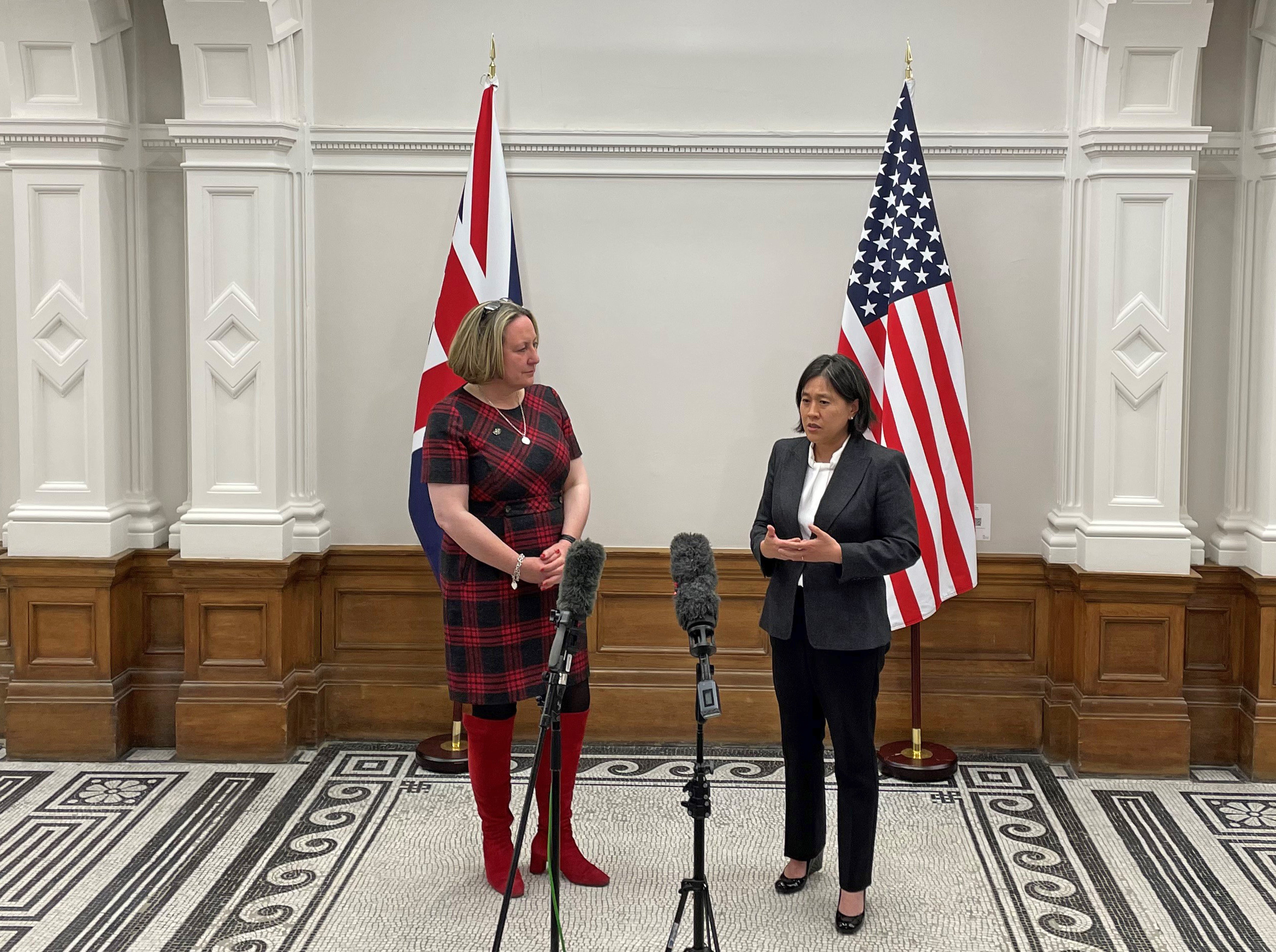 Anne-Marie Trevelyan (left) and US trade representative Katherine Tai at the Department for International Trade (Sophie Wingate/PA)