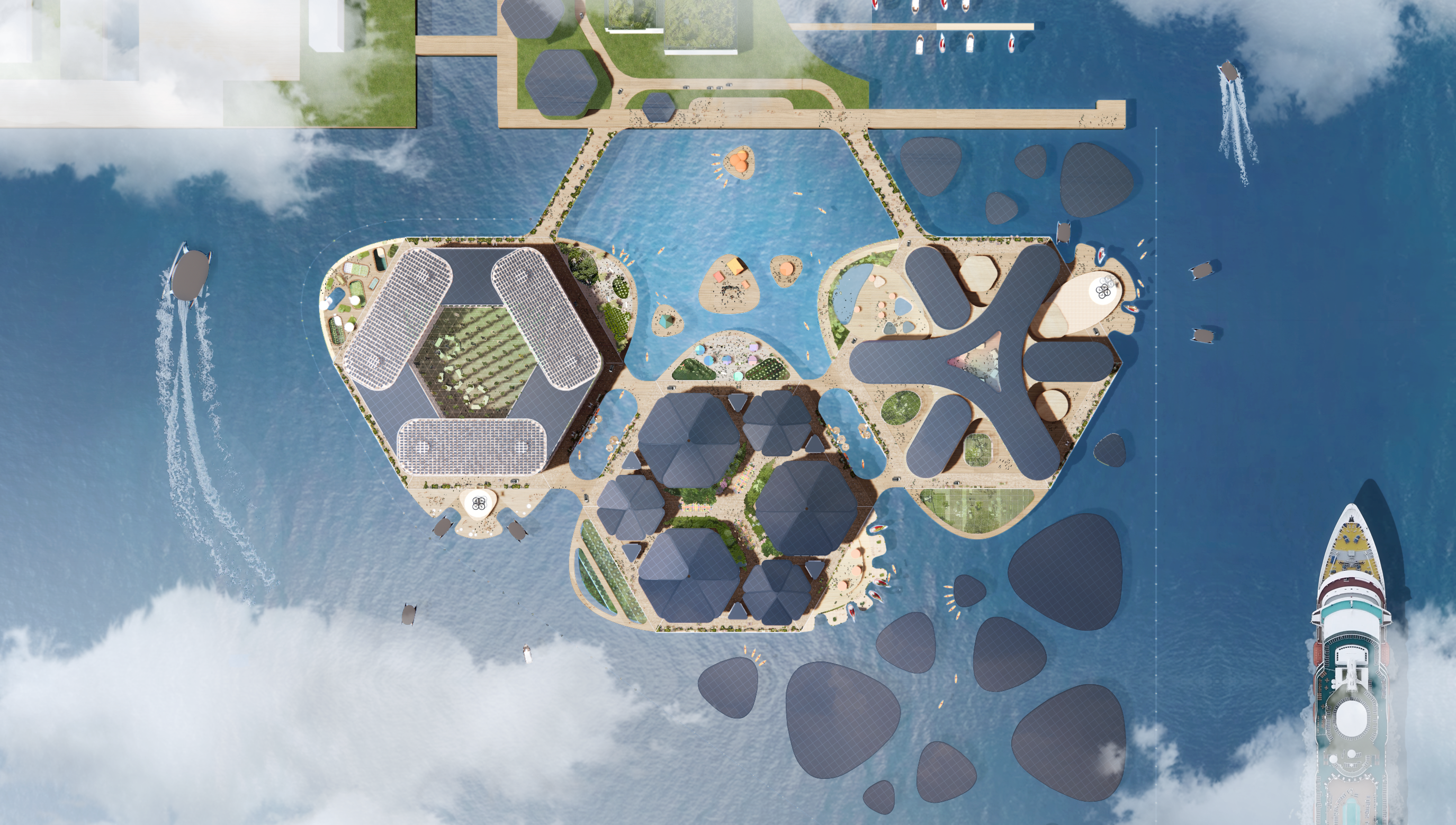 Aerial rendering of the ‘floating city’