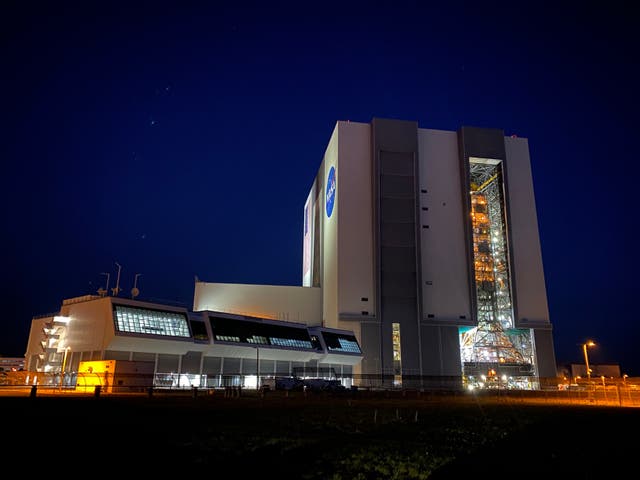 <p>Nasa’s big Moon rocket has returned indoors for repairs at Kennedy Space Center</p>