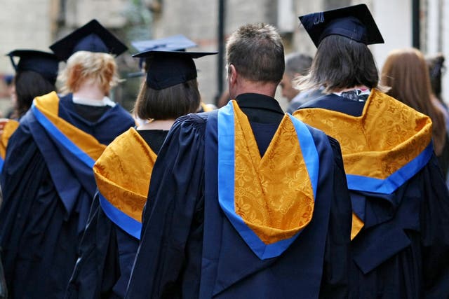 File photo dated 12/10/11 of students wearing Mortar Boards and Gowns after graduating from Anglia Ruskin University in Cambridge. Graduates with top university grades tend to earn substantially more money but the size of the “payoff” may also hinge on where and what you study, according to a report. Issue date: Wednesday April 20, 2022.