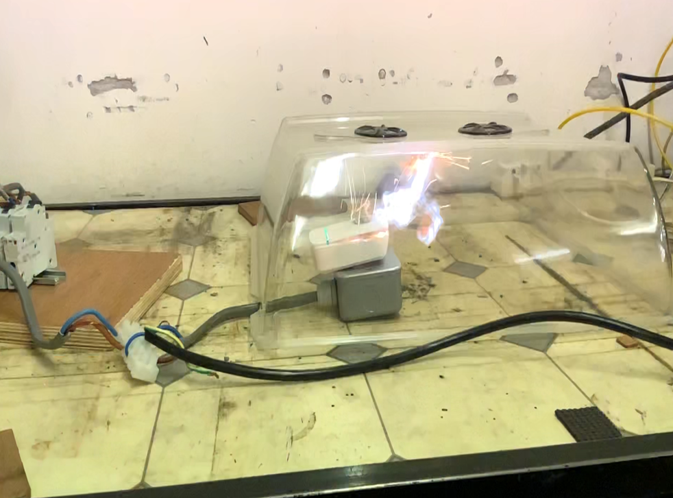 One of the devices exploding during testing. (Electrical Safety First/PA)