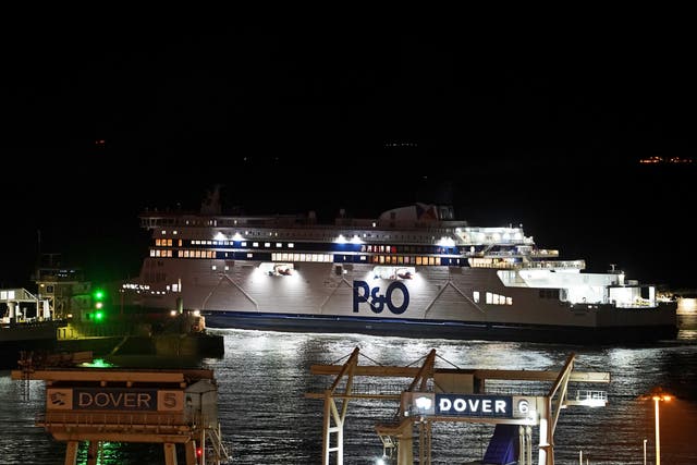 The Spirit of Britain has left the Port of Dover, in Kent, as P&O Ferries resumed Dover-Calais sailings for freight customers on Tuesday evening (Gareth Fuller/PA)