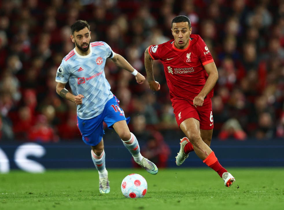 <p>Thiago produced a man-of-the-match display in Liverpool’s recent 4-0 win over United  </p>