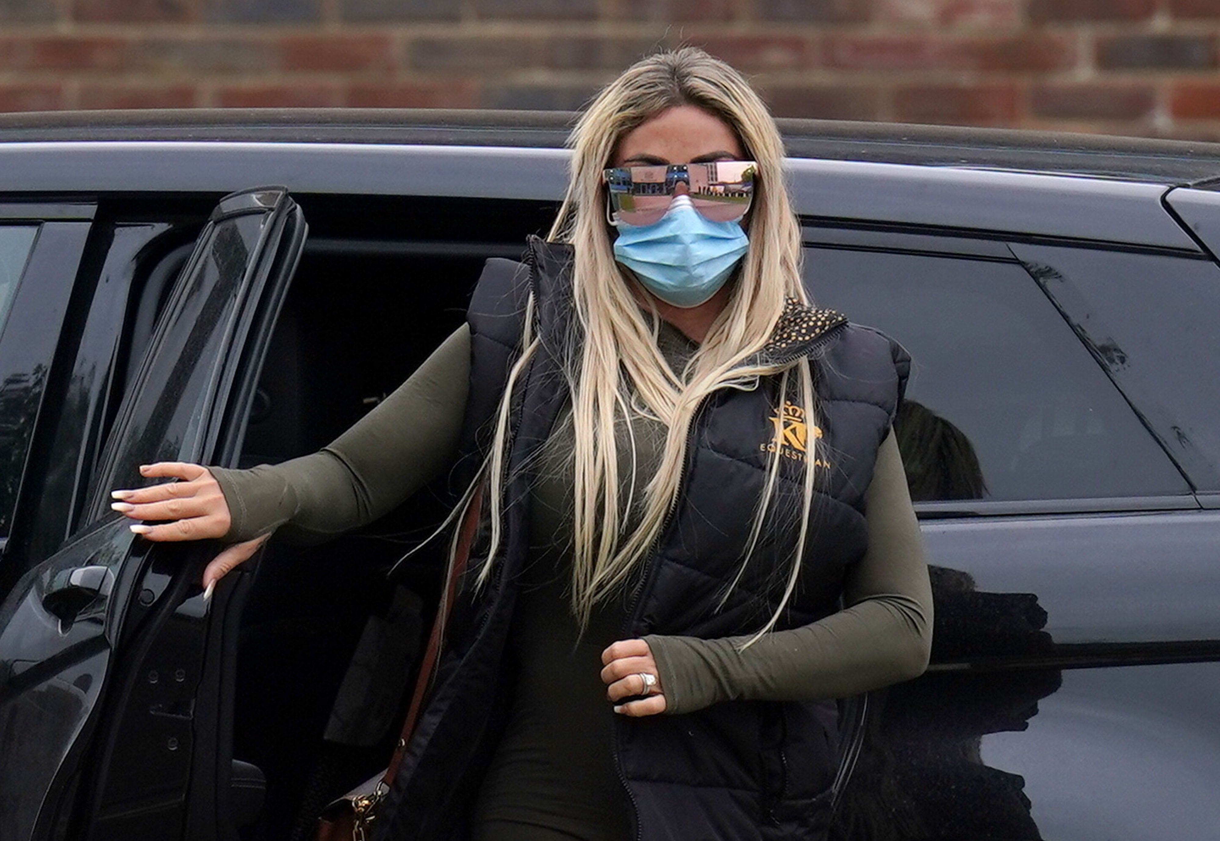 Katie Price arrives at Crawley Magistrates’ Court, where she is charged with breaching a restraining order (Steve Parsons/PA)