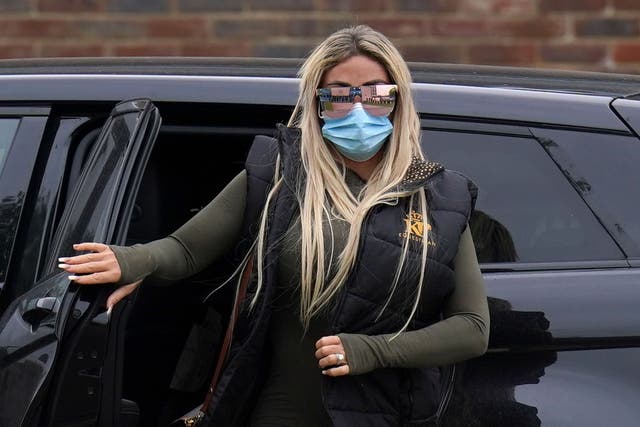 Katie Price arrives at Crawley Magistrates’ Court, where she is charged with breaching a restraining order (Steve Parsons/PA)