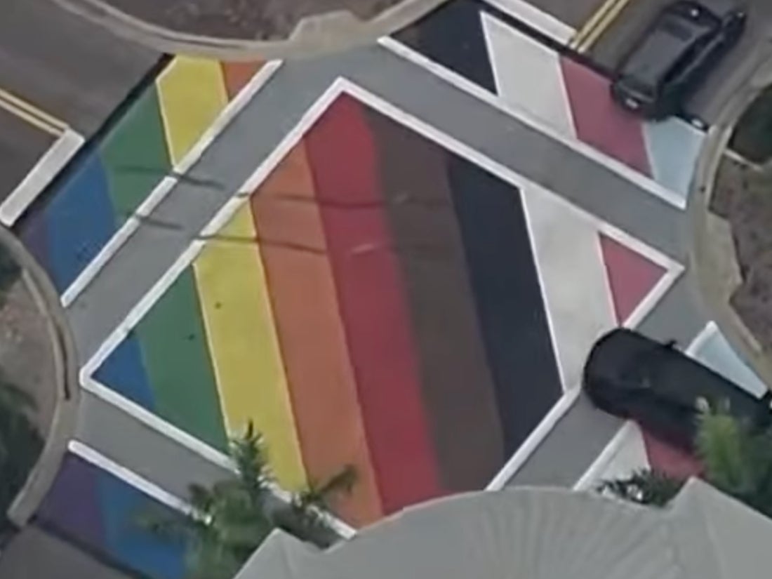 The damaged Pride mural