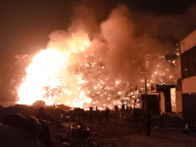 <p>The image shared by Delhi Fire Service shows the extent of fire at the landfill in New Delhi, India</p>
