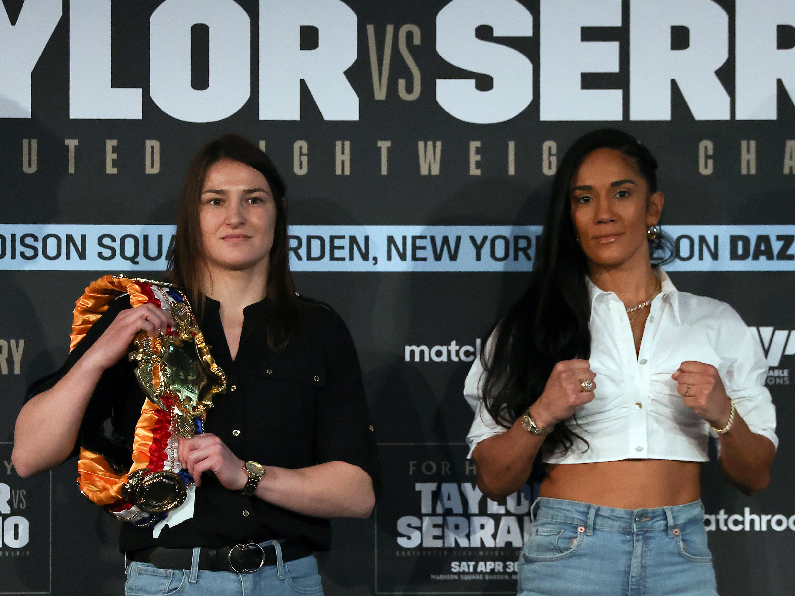 Katie Taylor (left) defends her lightweight titles against Amanda Serrano