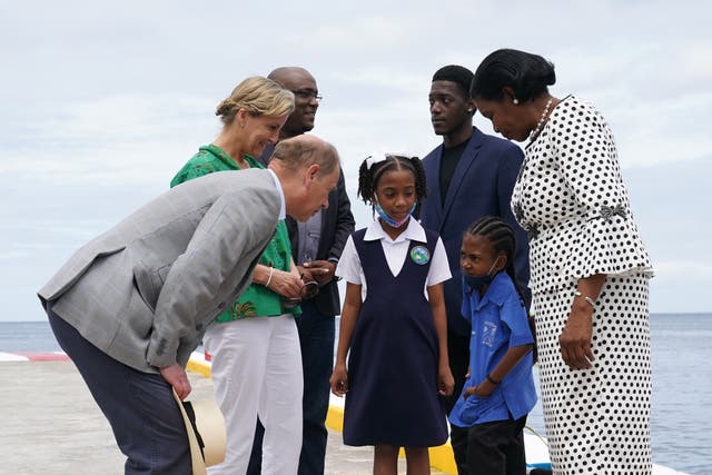 The Earl and the Countess of Wessex at the Main Jetty in Soufriere, Saint Lucia (Joe Giddens/PA)
