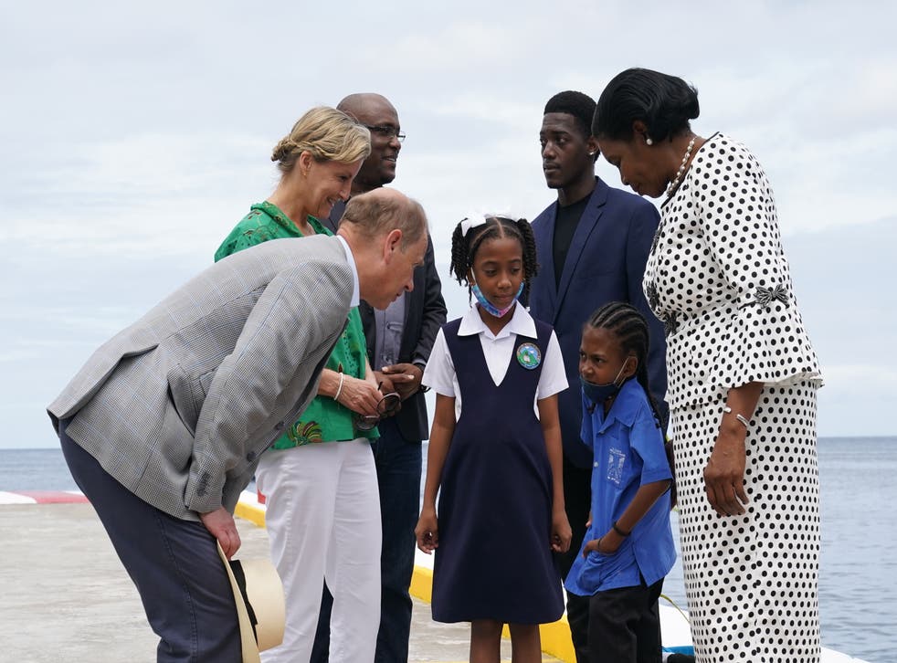 The Earl and the Countess of Wessex at the Main Jetty in Soufriere, Saint Lucia (Joe Giddens/PA)