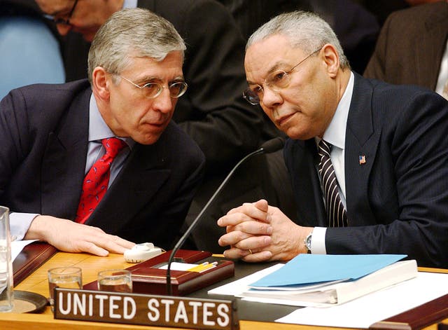 <p>Jack Straw and Colin Powell address the United Nations shortly after 9/11</p>