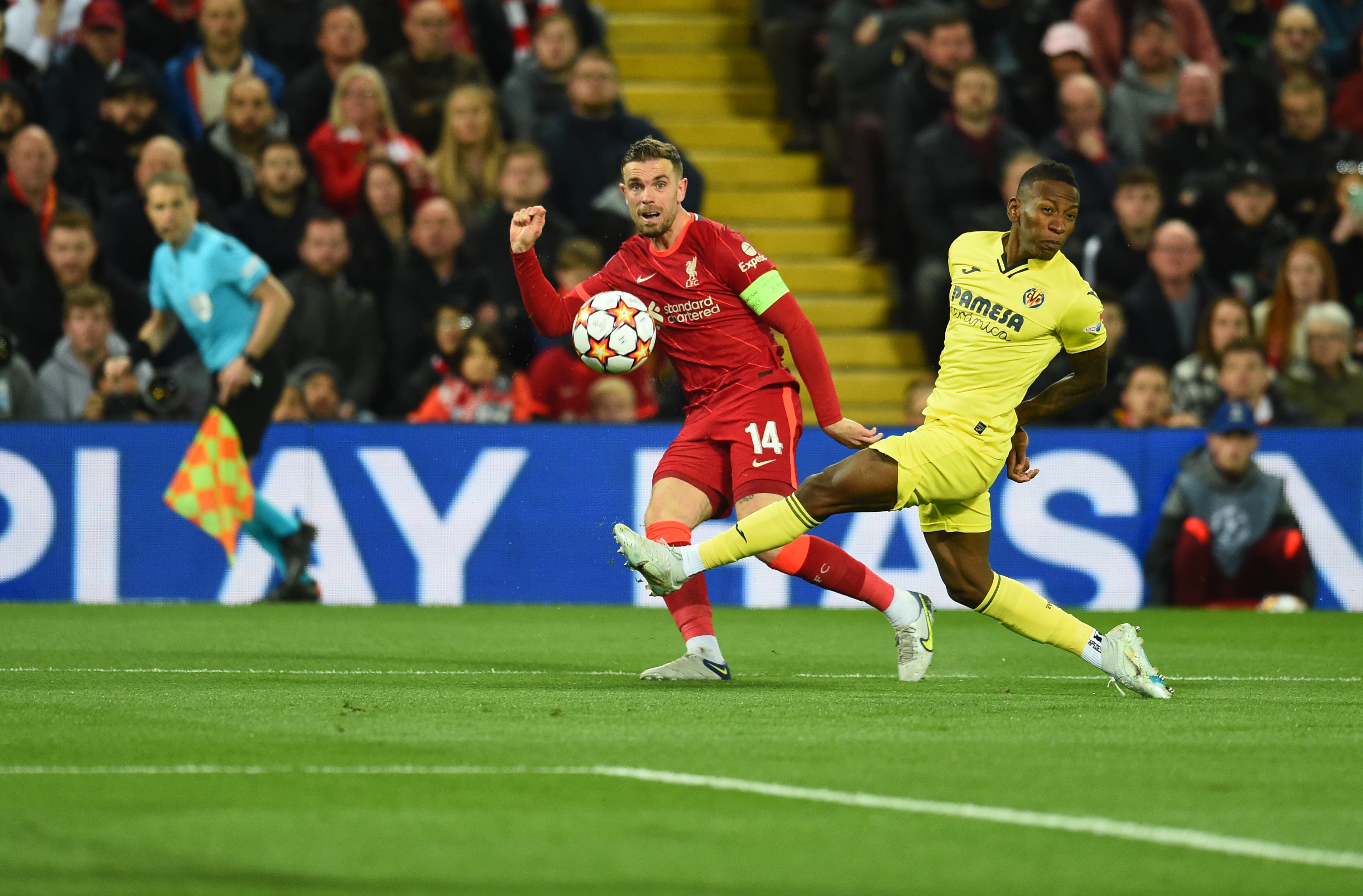 Jordan Henderson’s cross deflected in for Liverpool’s first